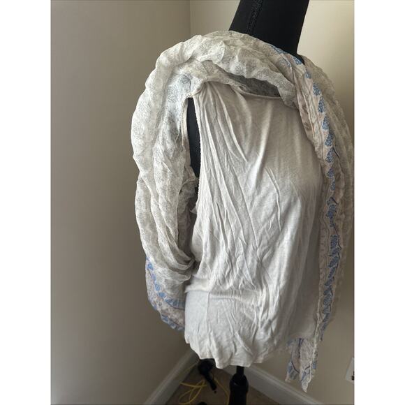 Angela made In Italy Top Blouse Flowy Fairy Boho Cream And Blue Oversized - Picture 5 of 8